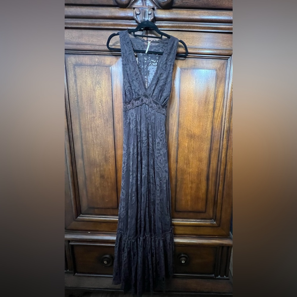 Free People One More Night Brown Lace Maxi Dress Hoco Halloween Day of the Dead - Picture 8 of 14